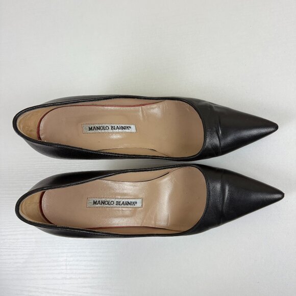 EUC Manolo Blahnik Black Leather Heel Pointed Toe Pump - Picture 5 of 12